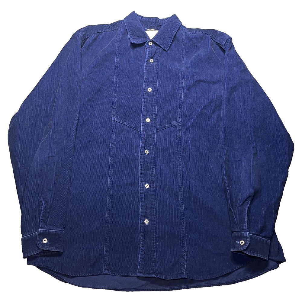 Vintage Wah Maker Frontier Corduroy Shirt Men's Large Blue Western Made in USA